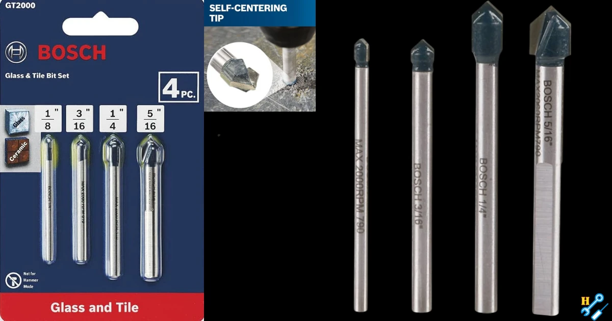 BOSCH Tile Drill Bits GT2000, 4 Piece Carbide Tipped Glass, Ceramic, and Assorted Set for Fast Drilling in Glass and Tile Applications Tile Drill Bits