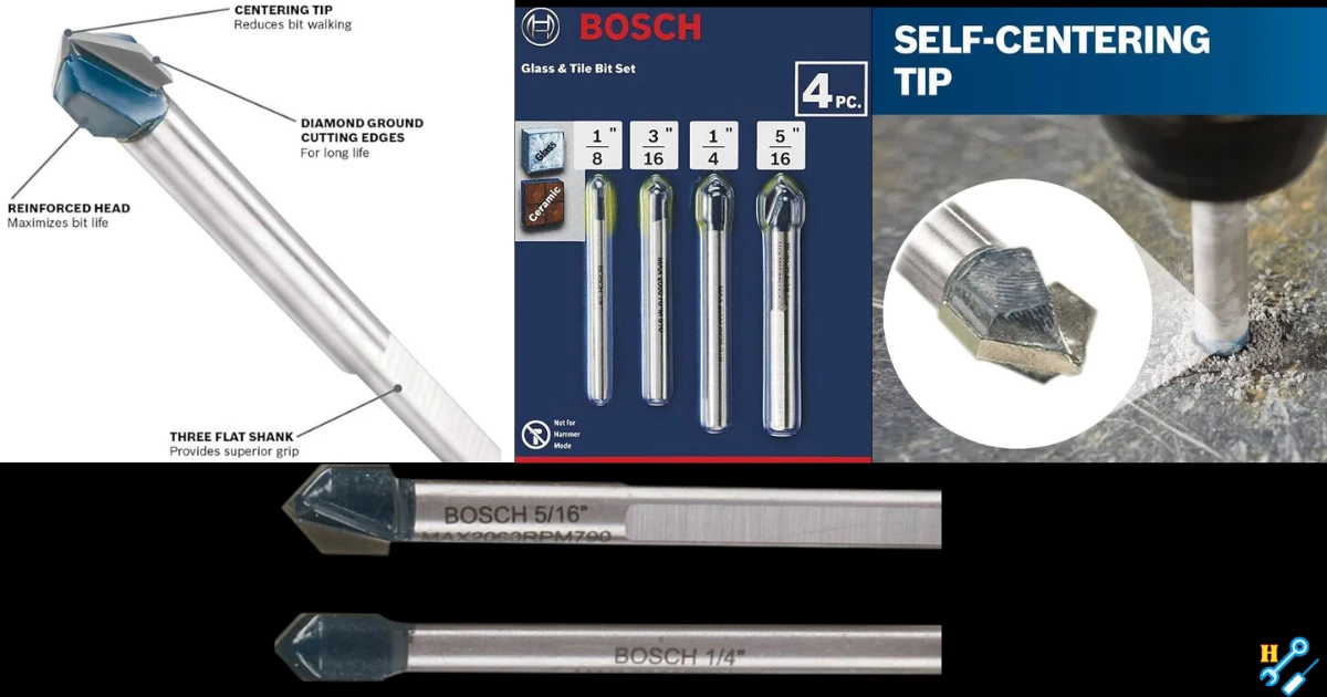BOSCH Tile Drill Bits GT2000, 4 Piece Carbide Tipped Glass, Ceramic, and Assorted Set for Fast Drilling in Glass and Tile Applications Tile Drill Bits